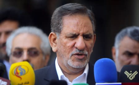 Iranian Vice President Jahangiri speaks during a news conference after a meeting with Iraq's top Shi'ite cleric in Najaf