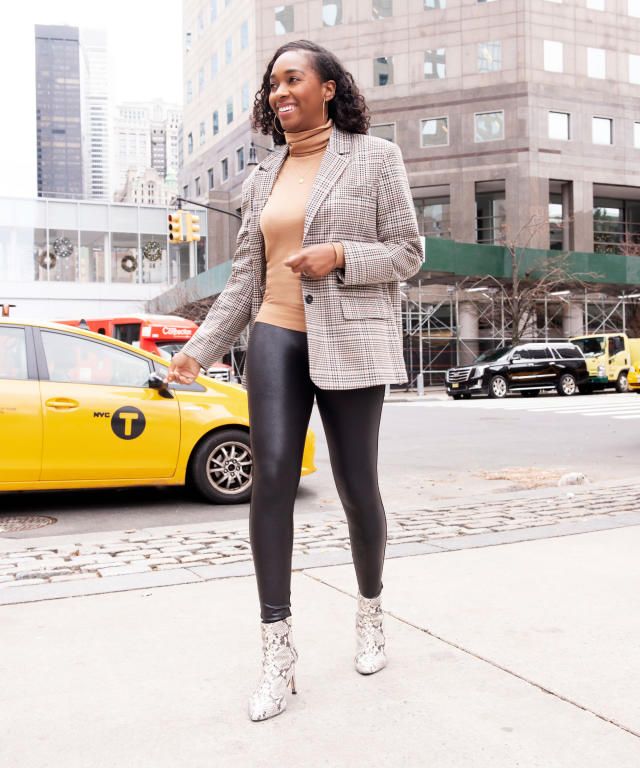 SPANX on X: Walk the walk in the New Year like @aroundthewaygyrl (IG) in  head-to-toe SPANX. Pictured here: Drape Front Jacket & Faux Leather  Leggings #Spanx #SpanxStyle Shop Jacket here:  Shop