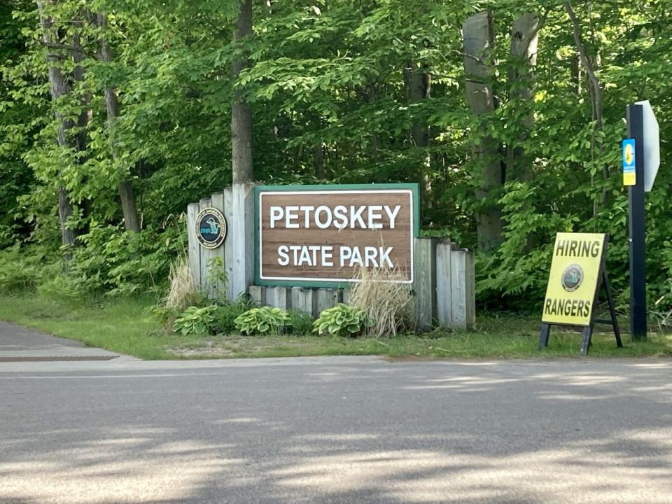 Pictured is the entrance to Petoskey State Park on M-119.