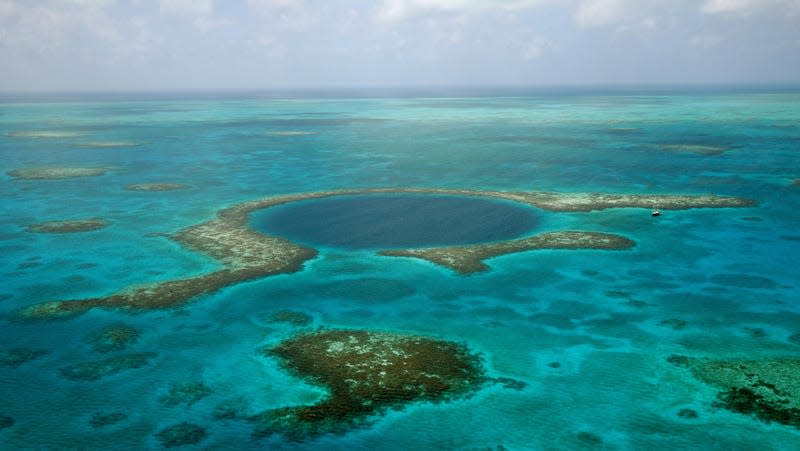Belize’s Great Blue Hole, pictured here, is probably the most recognizable blue hole. The newly discovered blue hole off the coast of Mexico is even deeper. - Photo: <a class="link " href="https://commons.wikimedia.org/wiki/File:Belize_Blue_Hole_(TMP)_(16912331906).jpg#/media/File:Belize_Blue_Hole_(TMP)_(16912331906).jpg" rel="nofollow noopener" target="_blank" data-ylk="slk:The TerraMar Project;elm:context_link;itc:0;sec:content-canvas">The TerraMar Project</a>