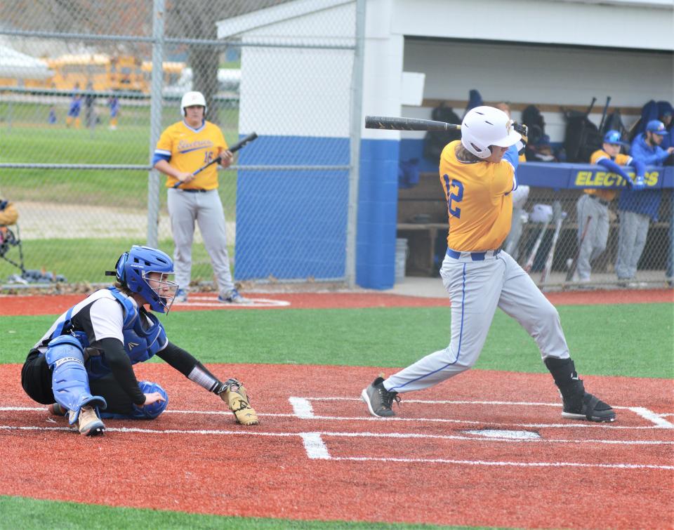 Philo's A.J. Harper delivers a RBI single during a nine-run third inning, as the Electrics topped Zanesville 12-3 on Friday for their third straight win.