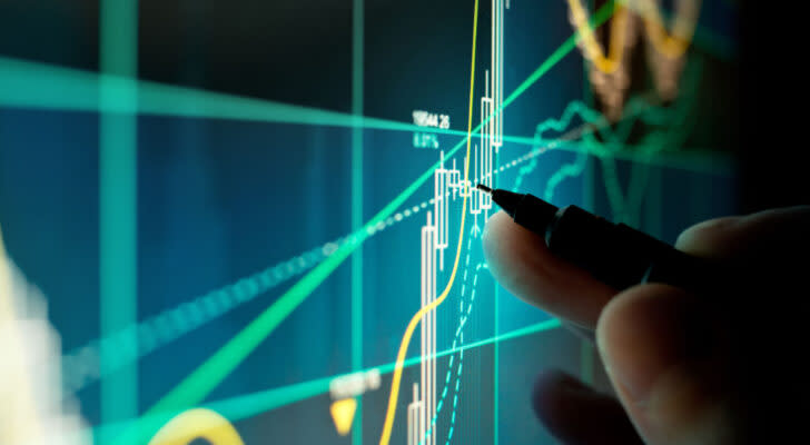 A stock trader checking technical markers of a stock on a computer screen representing value stocks