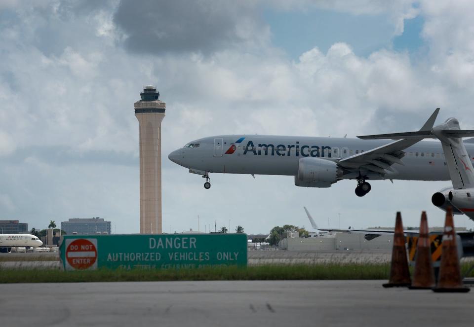 Air traffic controller training will be halted in a government shutdown. <a href="https://www.gettyimages.com/detail/news-photo/the-air-traffic-control-tower-is-seen-at-the-miami-news-photo/1700958797?adppopup=true" rel="nofollow noopener" target="_blank" data-ylk="slk:Joe Raedle/Getty Images;elm:context_link;itc:0" class="link ">Joe Raedle/Getty Images</a>