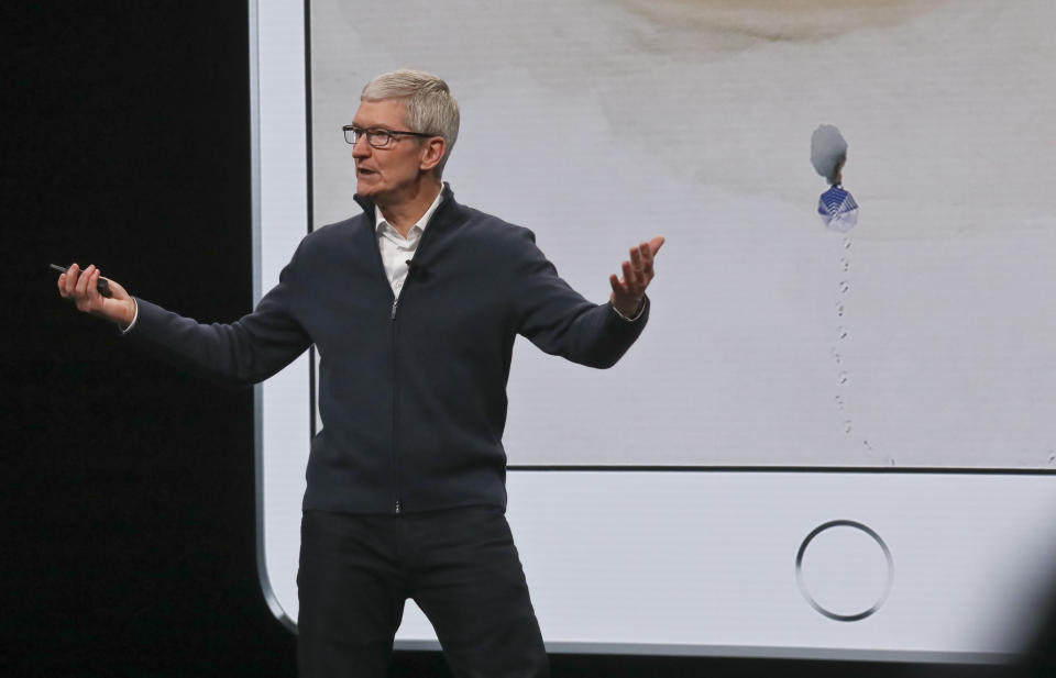 Apple CEO Tim Cook speaks during an event to announce new products Tuesday Oct. 30, 2018, in the Brooklyn borough of New York. (AP Photo/Bebeto Matthews)