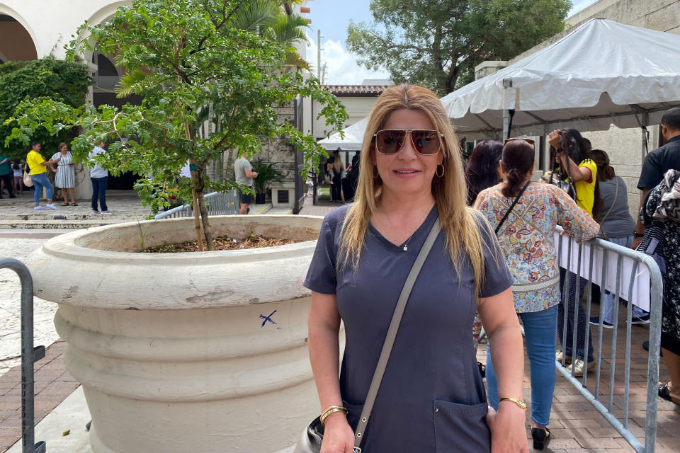 Beatriz Marin, a Colombian American resident of Miami, outside the voting site in Coral Gables, Fla., after casting her ballot on Tuesday. (Carmen Sesin / NBC News)