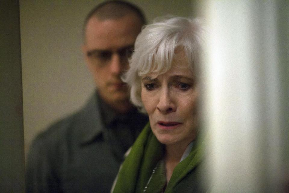 This image released by Universal Pictures shows James McAvoy, left, and Betty Buckley in a scene from, "Split." (Linda Kallerus/Universal Pictures via AP)