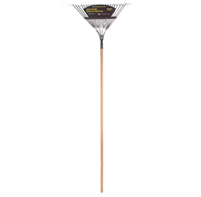 Yardworks 22-in Wide Metal 30-Tine Leaf Rake. Image via Canadian Tire.