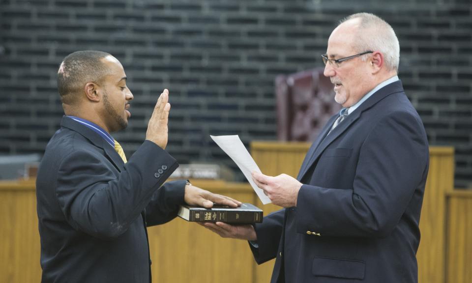 Kevin Hall was sworn in as Canton's Ward 6 councilman by Phil Giavasis in January 2017.