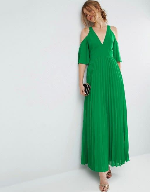 Cold Shoulder Pleated Maxi Dress