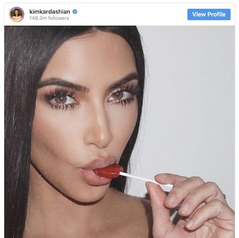 Kim Kardashian was criticised for a sponsored Instagram post last year promoting appetite-suppressing lollipops - Credit: Instagram