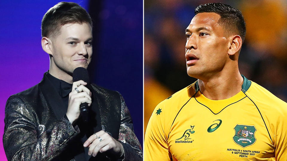 Openly gay comedian Joel Creasey has challenged Israel Folau to debate his views on television. Pictures: Getty Images