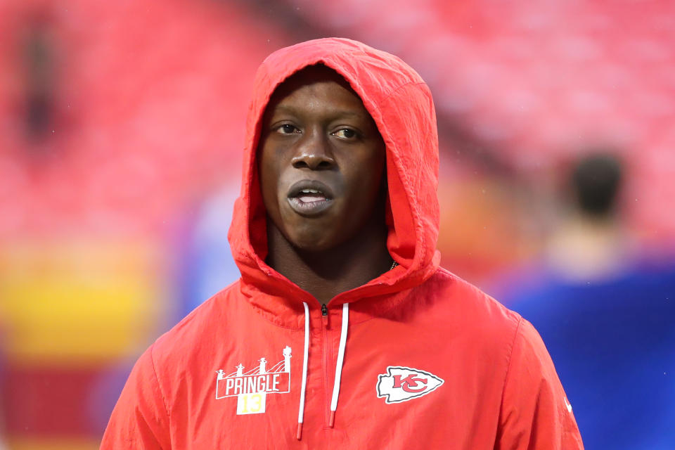 KANSAS CITY, MO - OCTOBER 10: Kansas City Chiefs wide receiver Byron Pringle (13) before an NFL football game between the Buffalo Bills and Kansas City Chiefs on Oct 10, 2021 at GEHA Filed at Arrowhead Stadium in Kansas City, MO. (Photo by Scott Winters/Icon Sportswire via Getty Images)