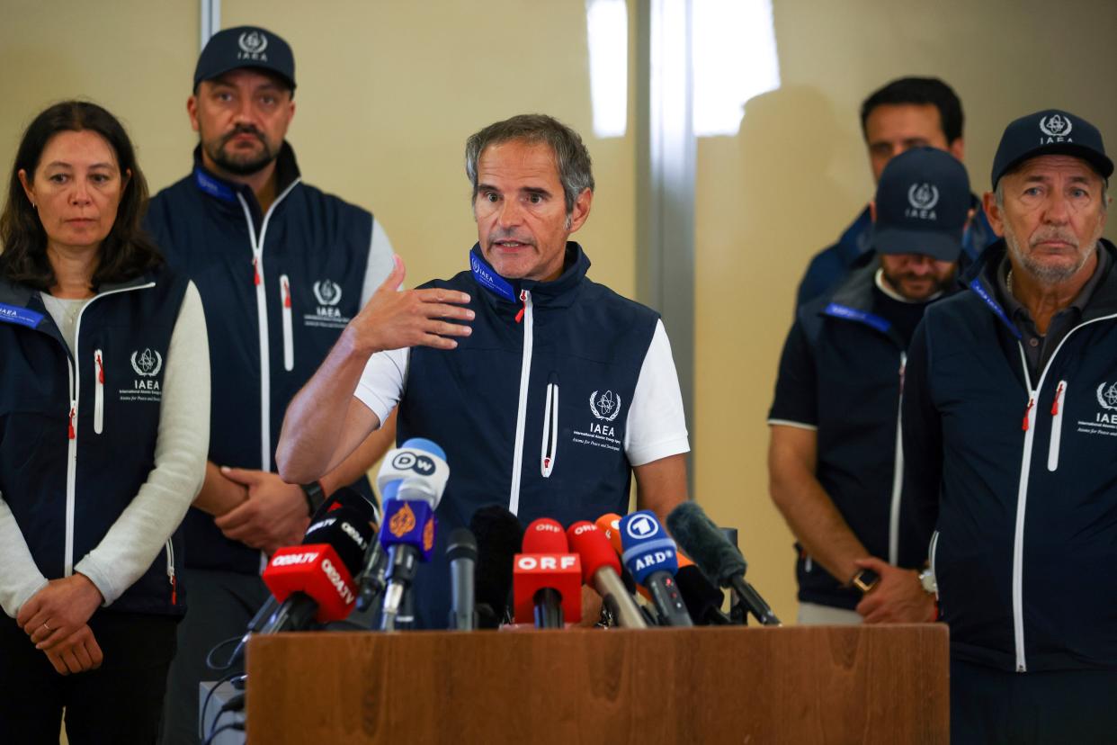 International Atomic Energy Agency (IAEA) Director General Rafael Mariano Grossi addresses the media during a press conference at Vienna Airport after his return from his mission at the nuclear power plant of Zaporizhzhya in Ukraine; in Vienna, Austria, Friday, Sept. 2, 2022. 