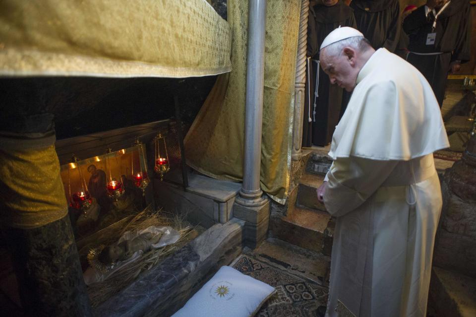 Pope Francis visits the Church of the Nativity in Bethlehem