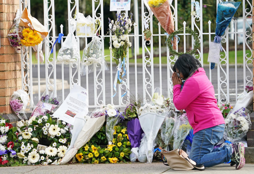 A mourner pays her respects during the funeral of Leading Senior Constable Lynette Taylor. Source: AAP