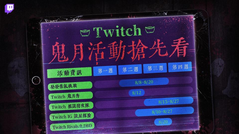 Twitch 鬼月活動搶先看！快到 Twitch 試膽，感受最緊張刺激的鬼月實況！ 圖：Twitch /提供