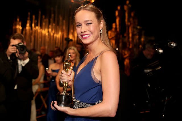 <p>Christopher Polk/Getty</p> Brie Larson with her Best Actress Oscar for 'Room' at the 2016 Academy Awards