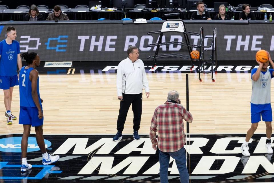 John Calipari took his Wildcats through a practice session open to the public in Pittsburgh on Wednesday ahead of Thursday night’s NCAA Tournament opener vs. Oakland.