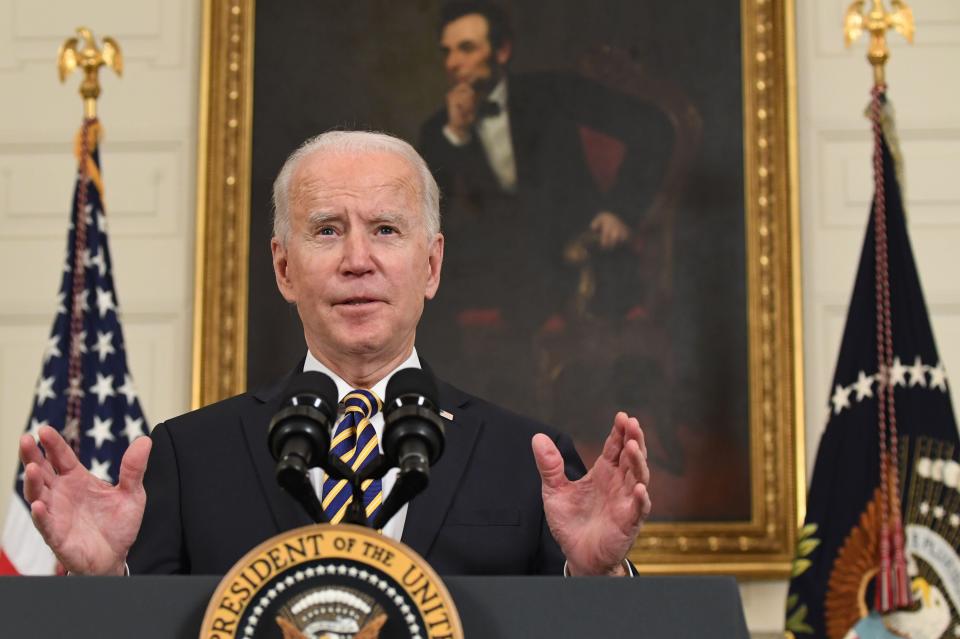 US President Joe Biden speaks before signing an executive order on securing critical supply chains on Feb. 24. (Photo: SAUL LOEB via Getty Images)