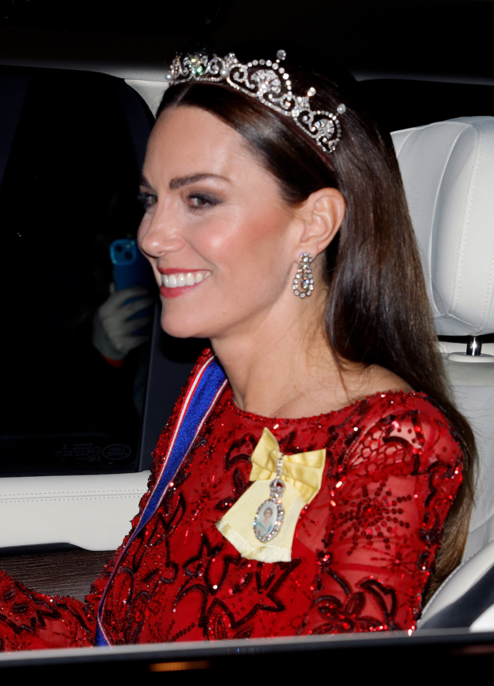 <p> The Princess of Wales wore a tiara to the annual Diplomatic Corps reception at Buckingham Palace in 2022. She paired the eye-catching accessory with a red sparkly Jenny Packham gown. </p>