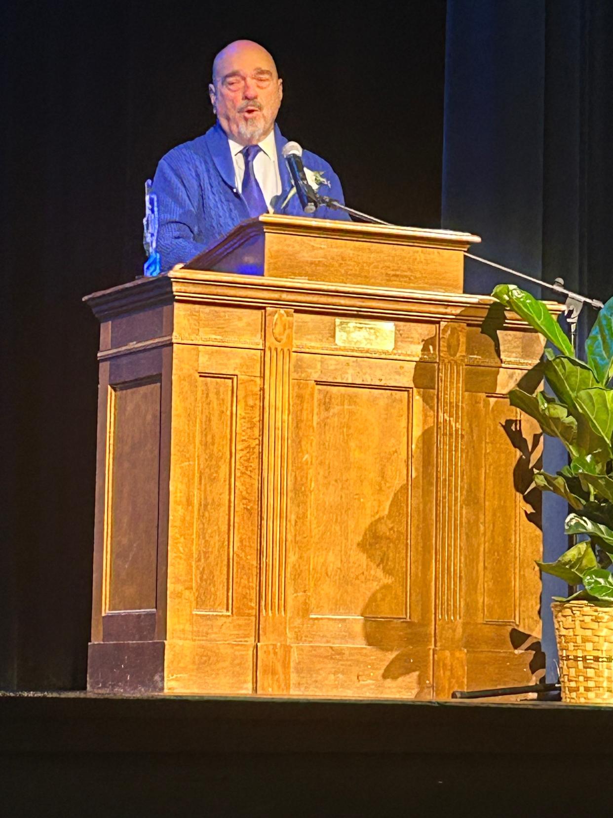 Honoree James Gardner speaks at the Palo Duro High School Don Hall of Fame induction event held Thursday.