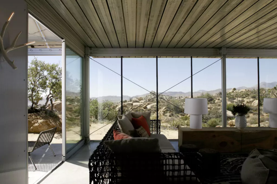 <p>It boasts glass walls that let in natural light and let guests enjoy views of the spectacular surroundings. <br> (Airbnb) </p>