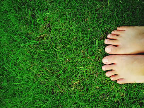 <p>When you are feeling a bit jittery, try placing your feet flat on the floor, whether you are sitting or standing, says Martinez. Breathe in for four seconds then count out for four. Repeat this three to five times.</p><p>You can also practice grounding yourself in your feet by paying attention to your soles as you walk. With each step, notice how your weight shifts from the center to the ball of your foot. Maintain steady breathing throughout this exercise. </p><p>If you have the chance, try walking barefoot in grass. This is called "earthing". While researchers are still exploring the benefits of this practice, some experts <a href="https://www.sciencedirect.com/science/article/pii/S1550830719305476" rel="nofollow noopener" target="_blank" data-ylk="slk:claim;elm:context_link;itc:0;sec:content-canvas" class="link ">claim</a> that this may help reduce stress while improving blood flow, sleep, and vitality.</p>