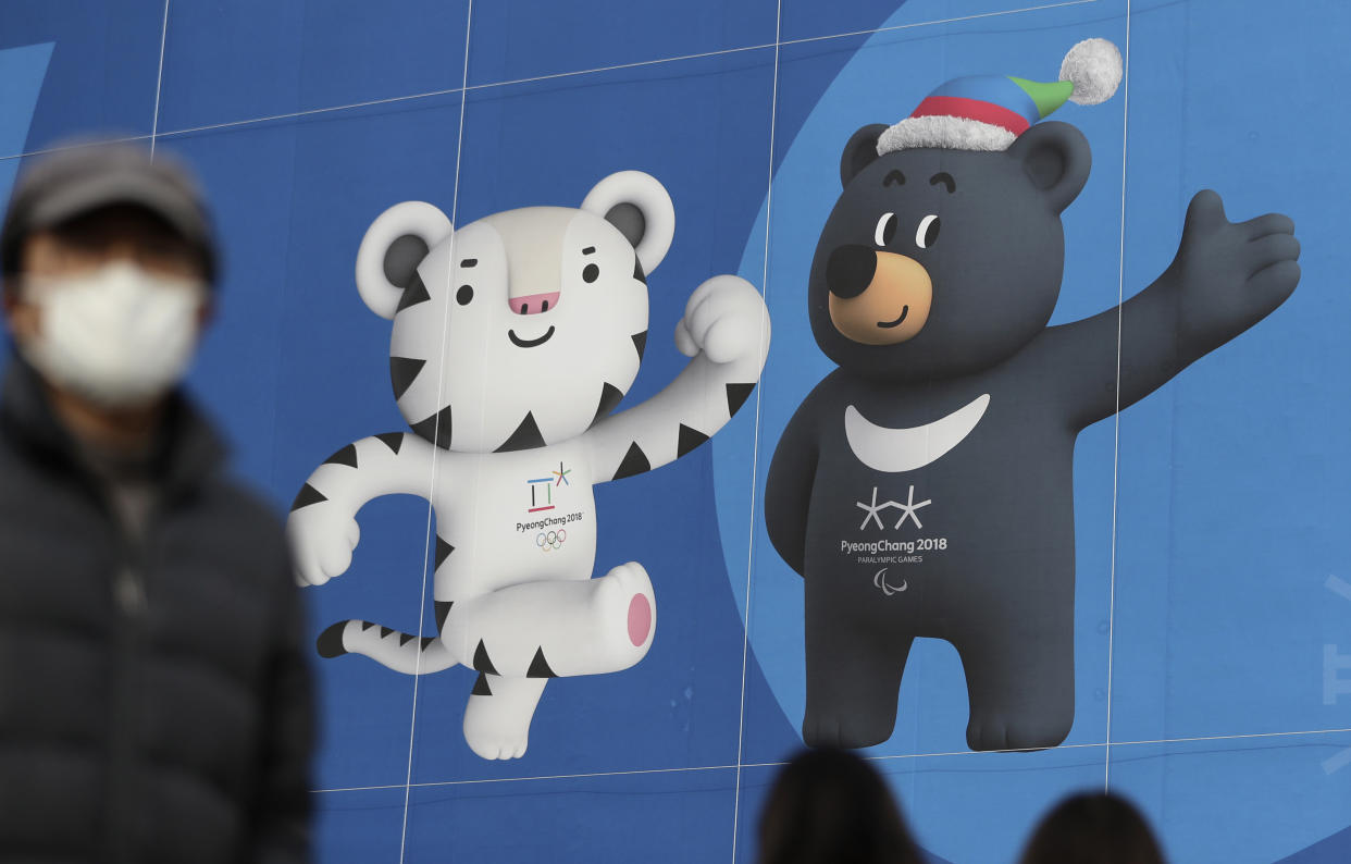 Animal-rights activists are hoping “Bandabi,” an Asiatic black bear and a PyeongChang Olympics mascot, will draw attention to bear farming in South Korea. (AP Photo/Lee Jin-man)