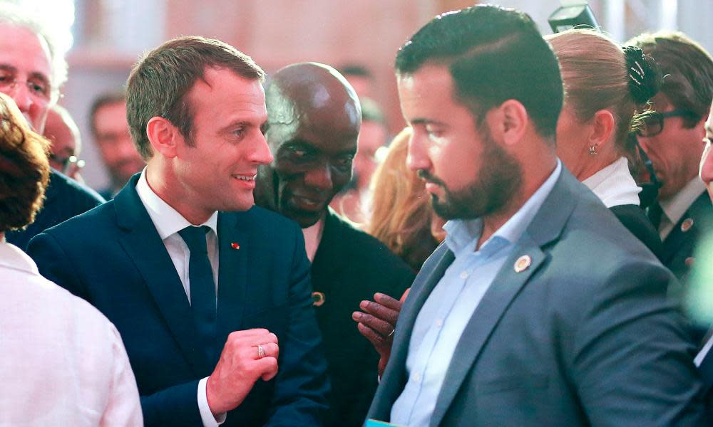 Emmanuel Macron with his senior security officer Alexandre Benalla in June 2017. 