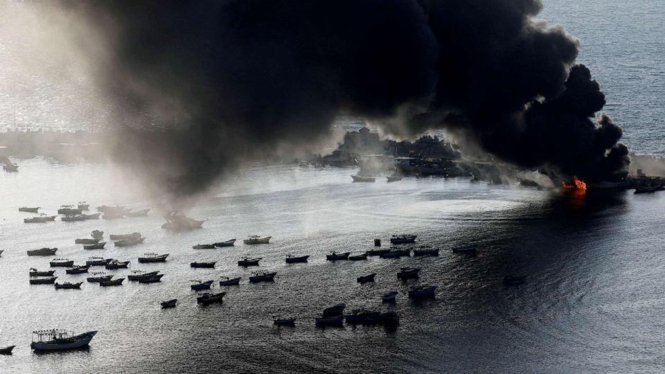 PHOTO: Smoke rises after Israeli strikes on the seaport of Gaza City, in Gaza, Oct. 10, 2023. (Mohammed Salem/Reuters)