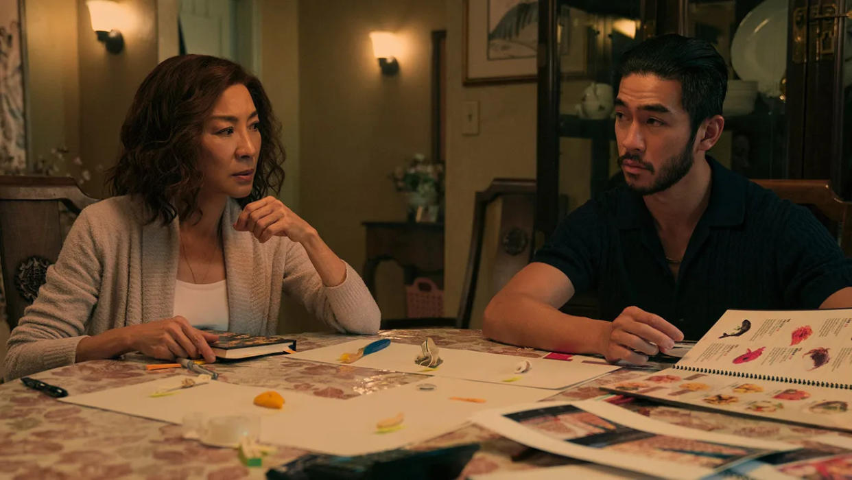 Michelle Yeoh and Justin Chien in 'The Brothers Sun.' MICHAEL DESMOND/NETFLIX
