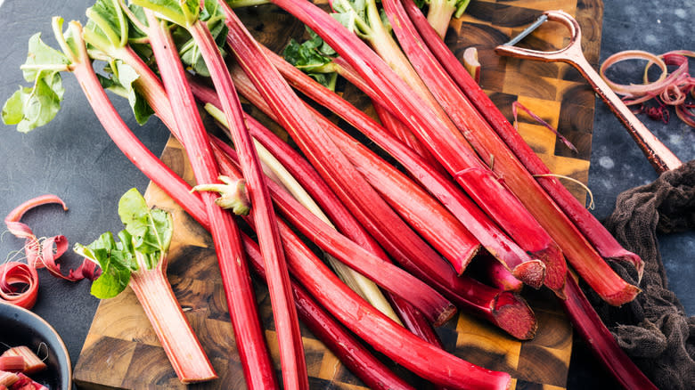 Lengths of red rhubarb