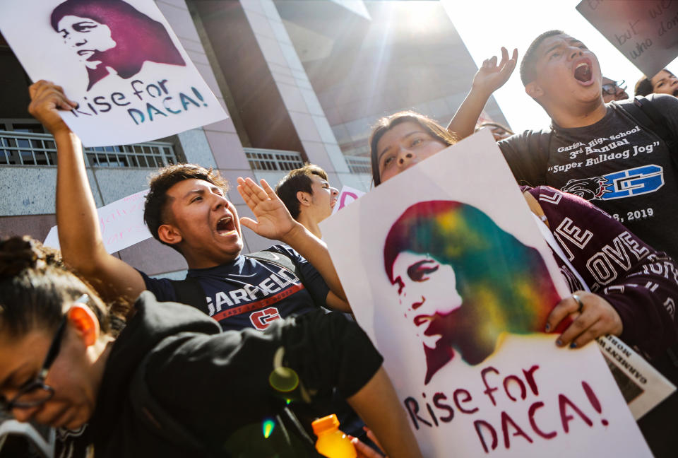 Students and supporters rally in support of DACA recipients on Nov. 12, 2019 in Los Angeles. (Mario Tama / Getty Images file)