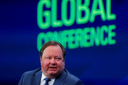 FILE PHOTO: Robert Bakish, President and CEO of Viacom Inc., speaks during the Milken Institute's 22nd annual Global Conference in Beverly Hills