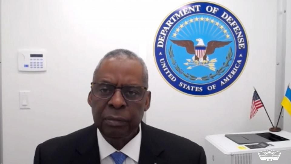 PHOTO: Defense Secretary Lloyd Austin is seen making his first public appearance  on Jan. 23, 2024 since his hospitalization while participating from his home in a videoconference. (DOD)