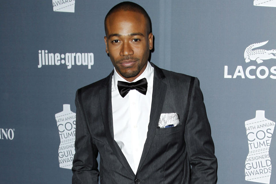 FILE - In this Feb. 21, 2012 file photo, actor Columbus Short arrives at the 14th Annual Costume Designers Guild Awards at the The Beverly Hilton hotel in Beverly Hills, Calif. Short was arrested on Wednesday, March 26, 2014, on a felony battery case filed after he knocked a man out in a West Hollywood restaurant during an altercation on March 15, 2014. (AP Photo/Matt Sayles, file)