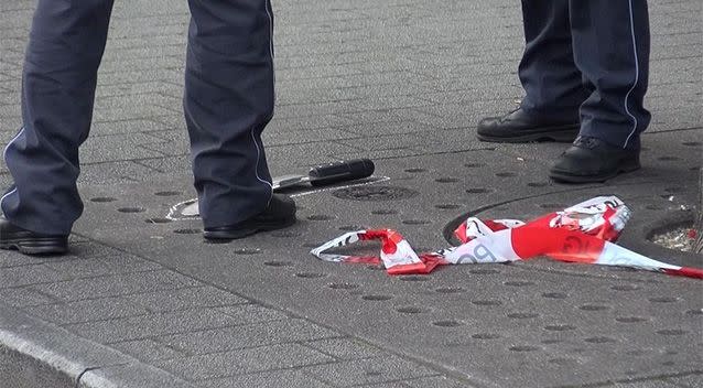 Police stand by the alleged weapon dropped by the attacker on Sunday in Reutlingen. Photo: AP