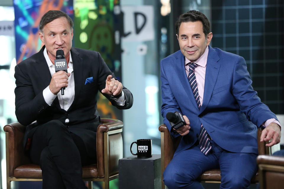 Plastic surgeons and television personalities Dr. Terry Dubrow (L) and Dr. Paul Nassif visit Build Studio to discuss their television show ‘Botched.’ (Photo by Monica Schipper/Getty Images)