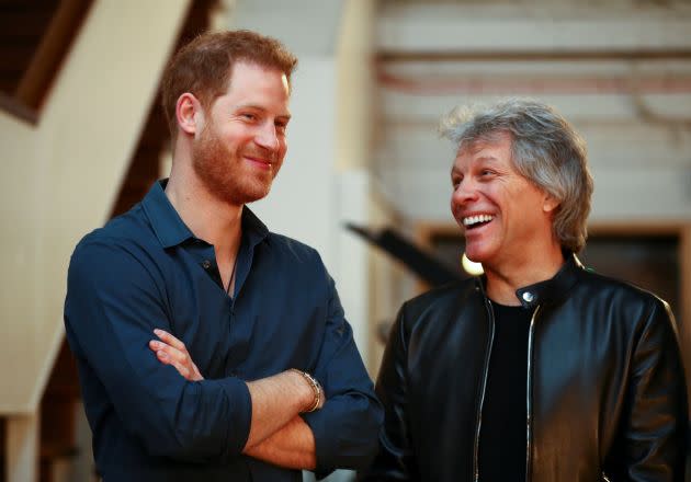 Prince Harry meets Jon Bon Jovi during his visit Abbey Road Studios