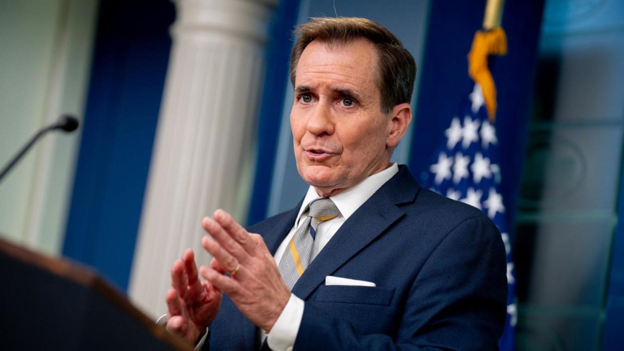 PHOTO: White House national security communications adviser John Kirby speaks during a news conference with White House press secretary Karine Jean-Pierre in the Brady Press Briefing Room at the White House on May 6, 2024 in Washington, DC.  (Andrew Harnik/Getty Images)