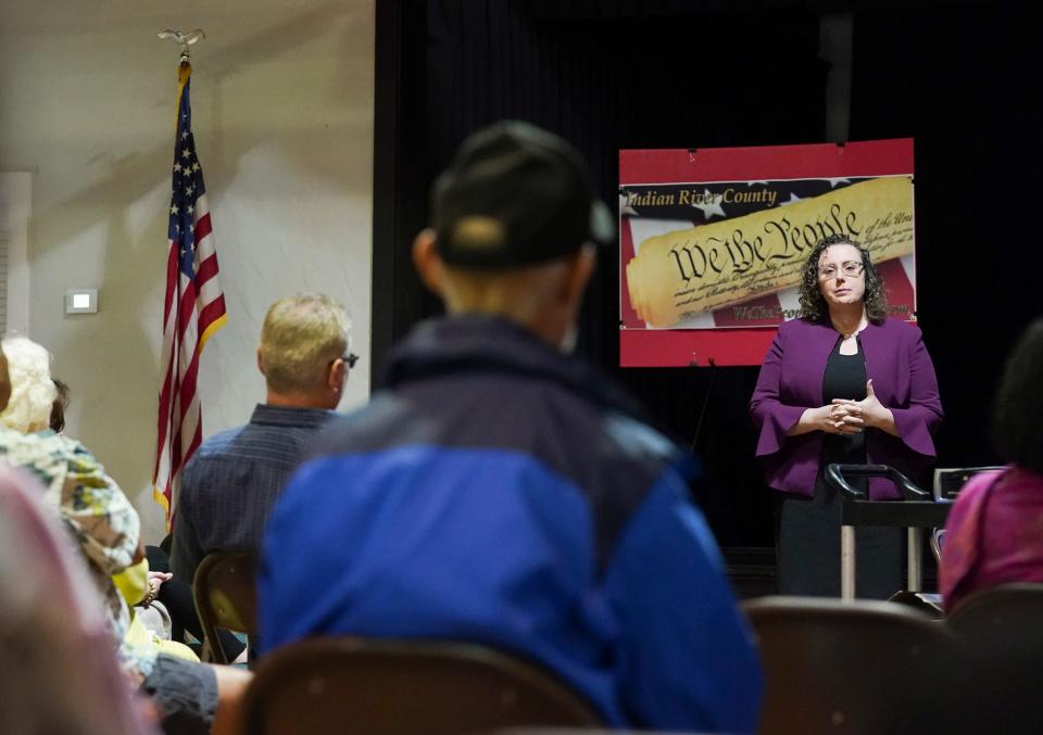 Rep. Erin Grall speaks about the Parents' Bill of Rights legislation during a parent empowerment town hall meeting on Aug. 3, 2021, at the Vero Beach Heritage Center. The event was hosted by the Indian River County Moms for Liberty and We the People.