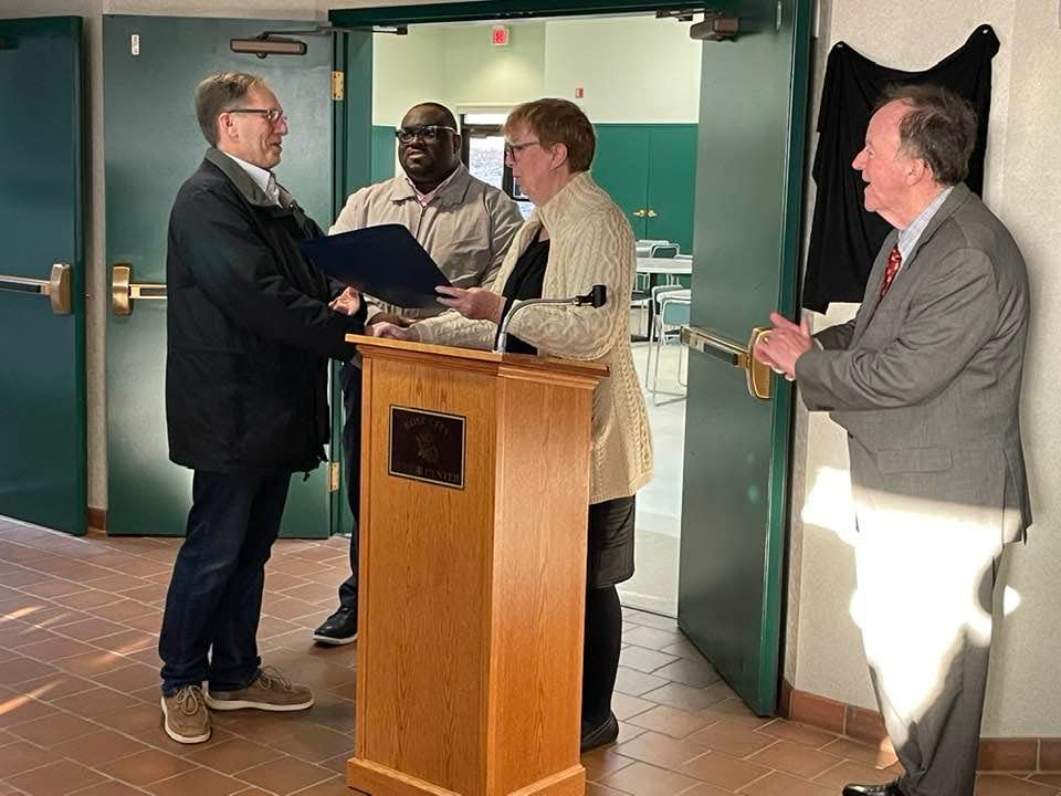 Kevin Stewart was presented a state proclamation by  state Rep. Derrell Wilson, state Sen. Cathy Osten, and state Rep. Kevin Ryan Monday in honor of his mother Janice Stewart during the renaming of  the Rose City Senior Center to honor her.