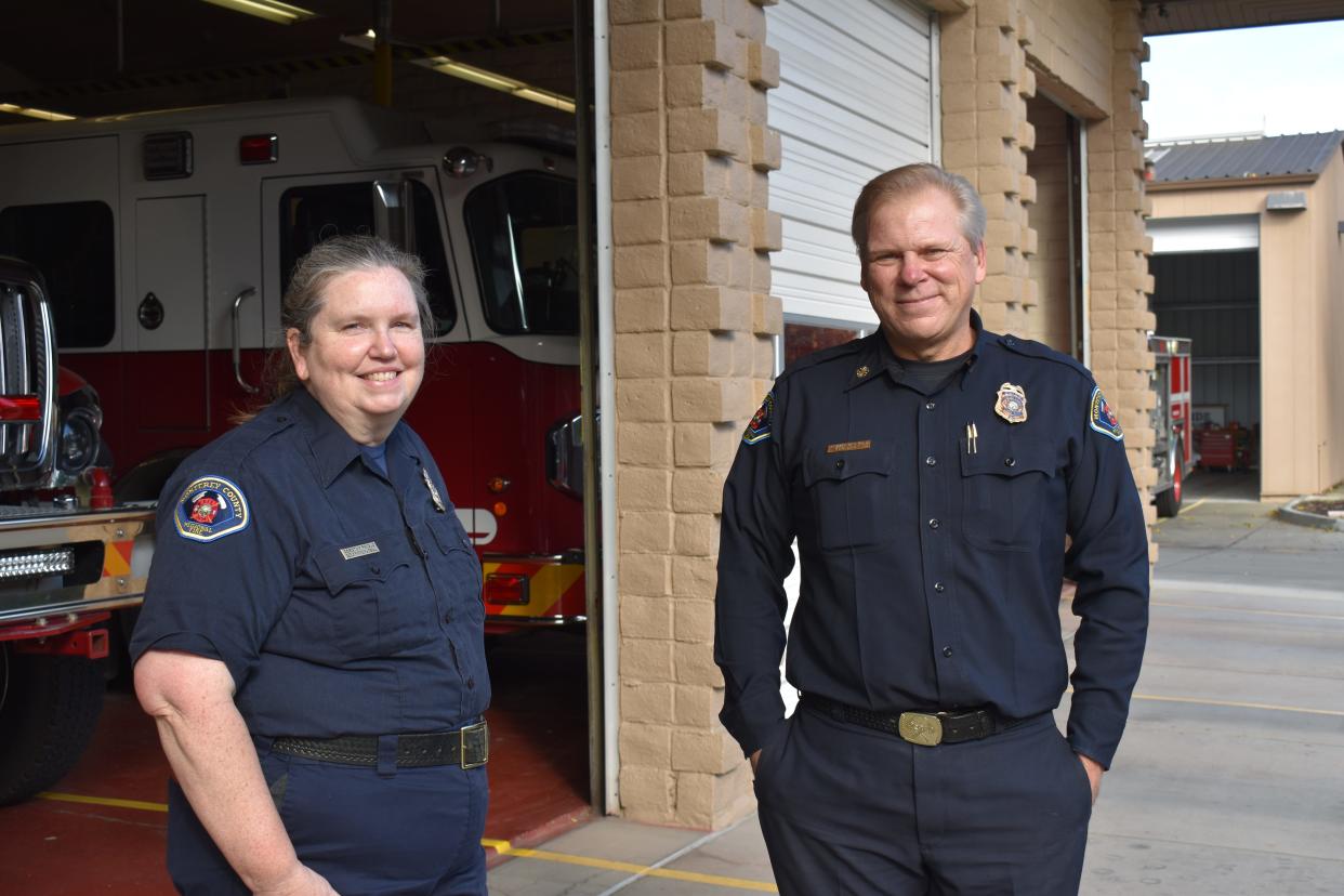 Deputy Fire Marshal Dorothy Priolo and Fire Chief Michael B. Urquides with the Monterey County Regional Fire District retire after more than 30 years of service.