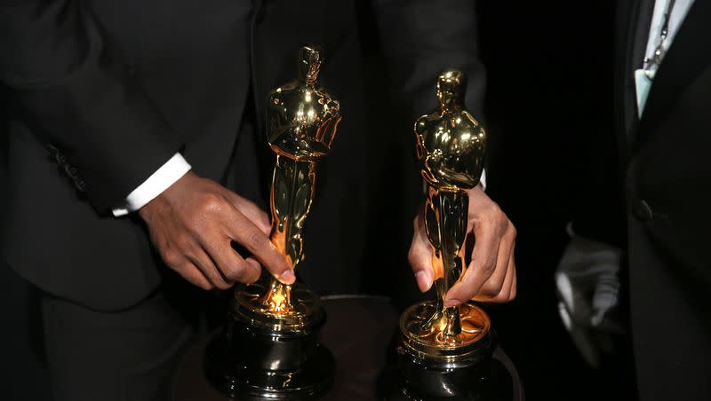 Oscar statuettes are seen backstage at the Oscars on Sunday, Feb. 22, 2015, at the Dolby Theatre in Los Angeles.