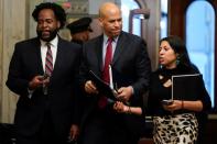 Senator Cory Booker (D-NJ) arrives as the Trump impeachment trial continues in Washington.