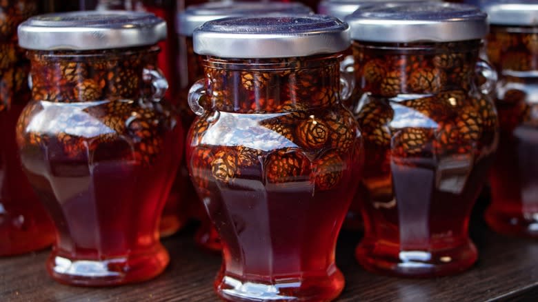 Jars of pine cone jam