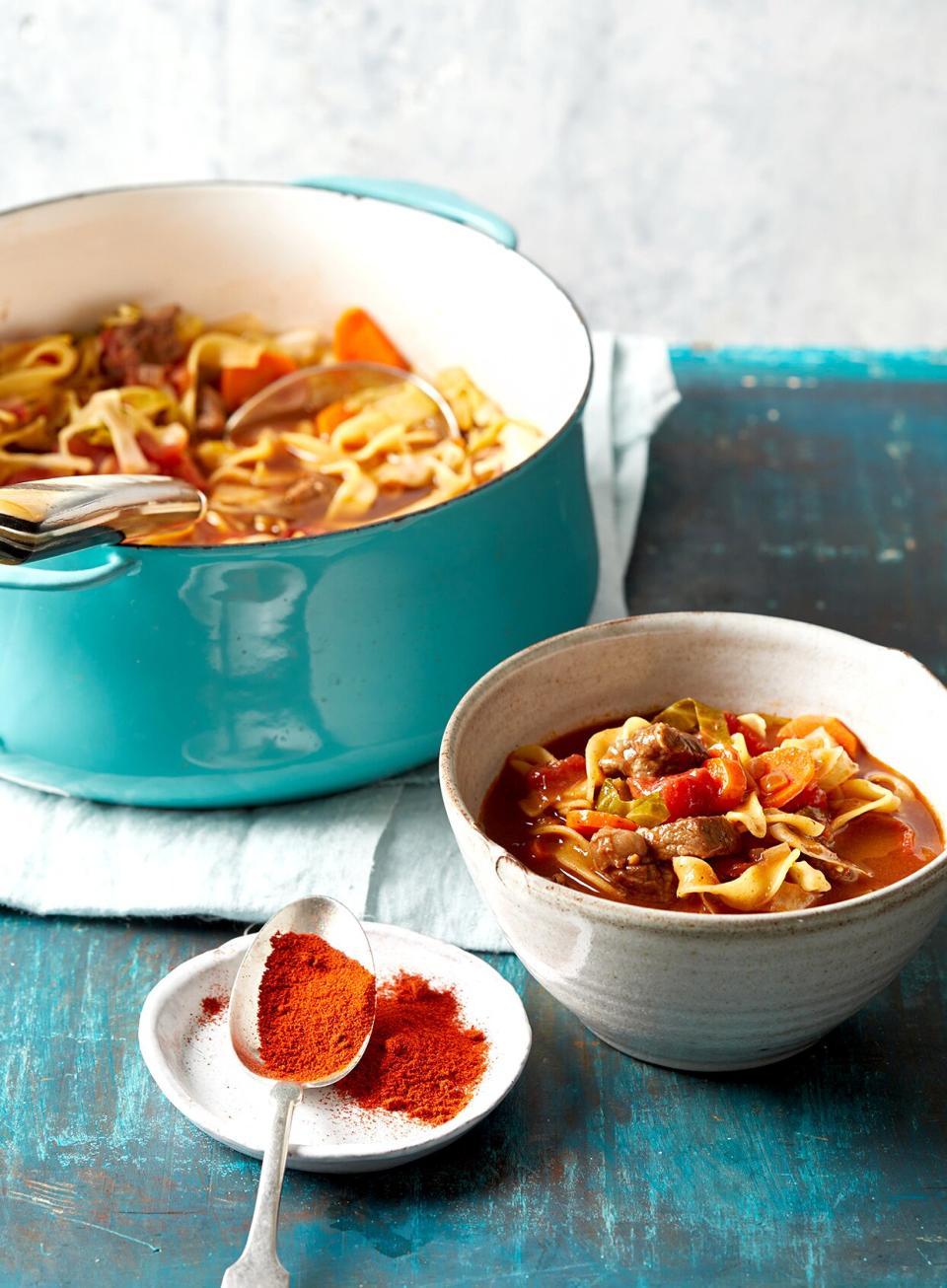 Make this simple beef goulash recipe for when you need a comforting dinner but don't have a lot of time to spend in the kitchen. This one-pot recipe has a secret ingredient (cocoa powder!) that really gives this broth-based pasta a rich flavor.