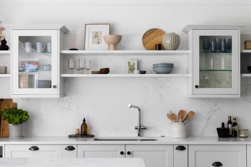 ‘Choose shelving in the same shade as your walls to make your kitchen feel airier’ (Caesarstone)