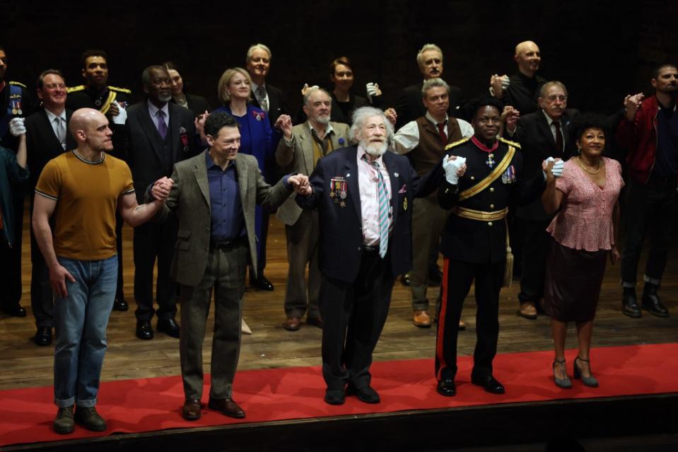 Ian McKellen and the cast of “Player Kings” bow at the Noel Coward Theatre on April 11, 2024 Hoda Davaine/Dave Benett/Getty Images