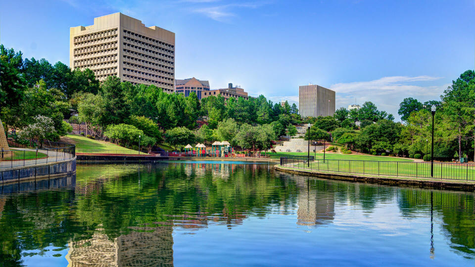 Buildings in downtown Columbia, South Carolina viewed from Finlay Park.